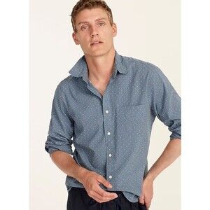 J Crew Secret Wash Classic Cotton Button Shirt Blue‎ White Dots Southern NWT XL